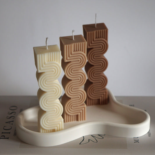 Handmade Striped Pillar Candle Inuti