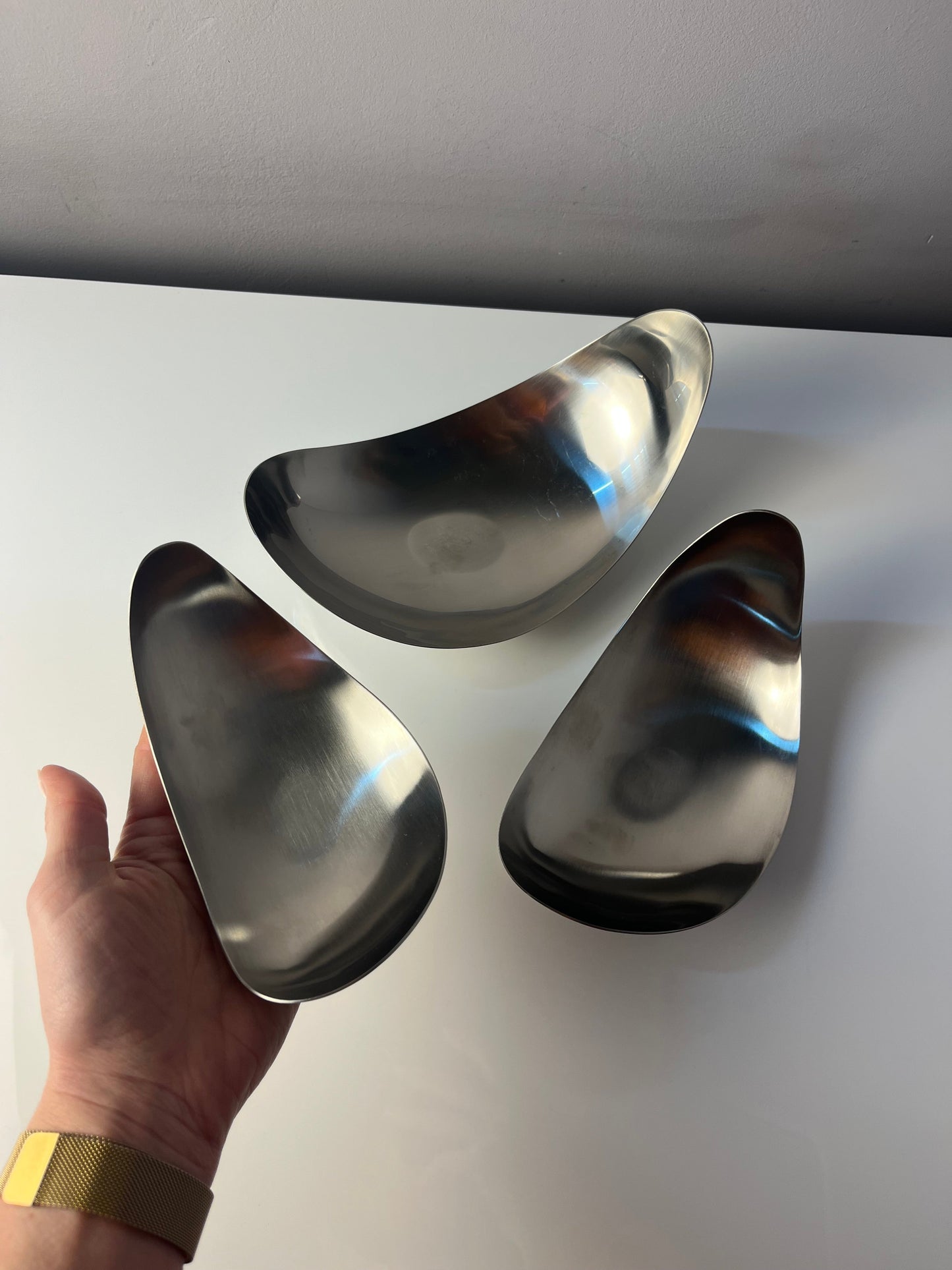 Vintage Servierschale Leaf von Helle Damkjær für Georg Jensen Set von 3