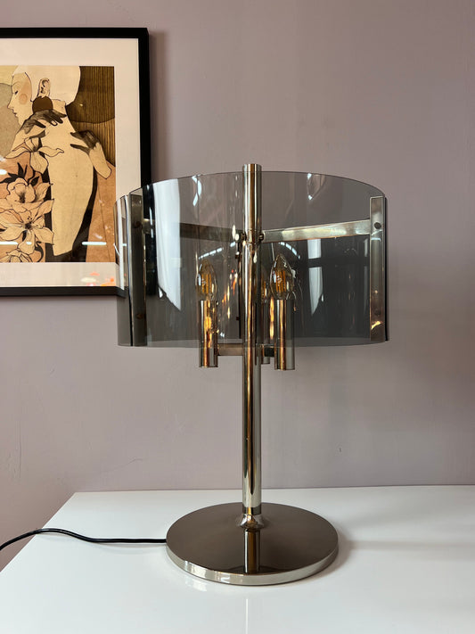 Vintage Tischlampe Chrom und Rauchacryl