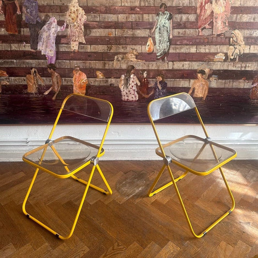 Vintage folding chair Plia by Giancarlo Piretti for Anonima Castelli yellow, transparent