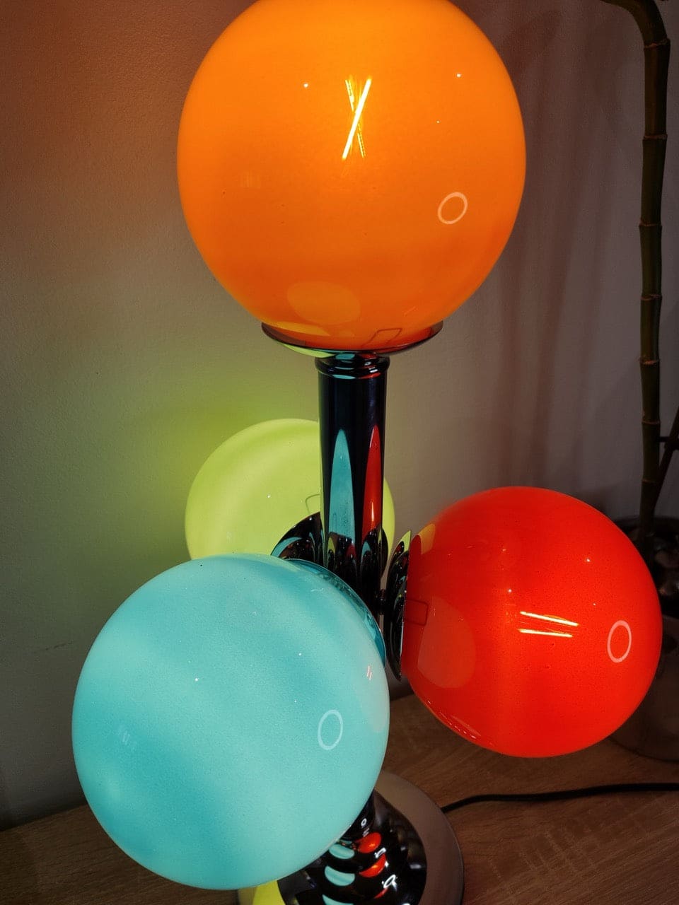 Vintage Table Lamp Space Age Colorful Chrome Glass Set of 4