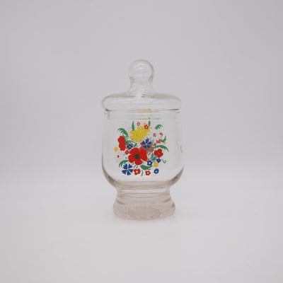 Bonbonnière vintage en verre à motif floral, années 1970