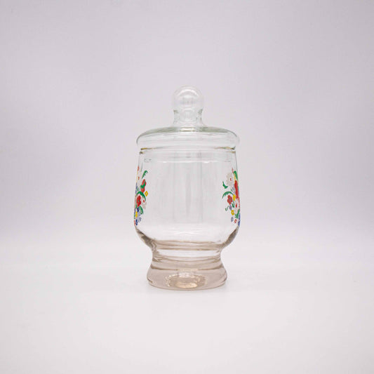 Vintage Bonbonniere mit Blumen, Glas, 1970er Jahre