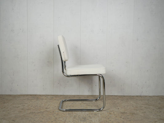 Vintage Freischwinger Esszimmerstuhl Cord beige Chrom, Cordstoff