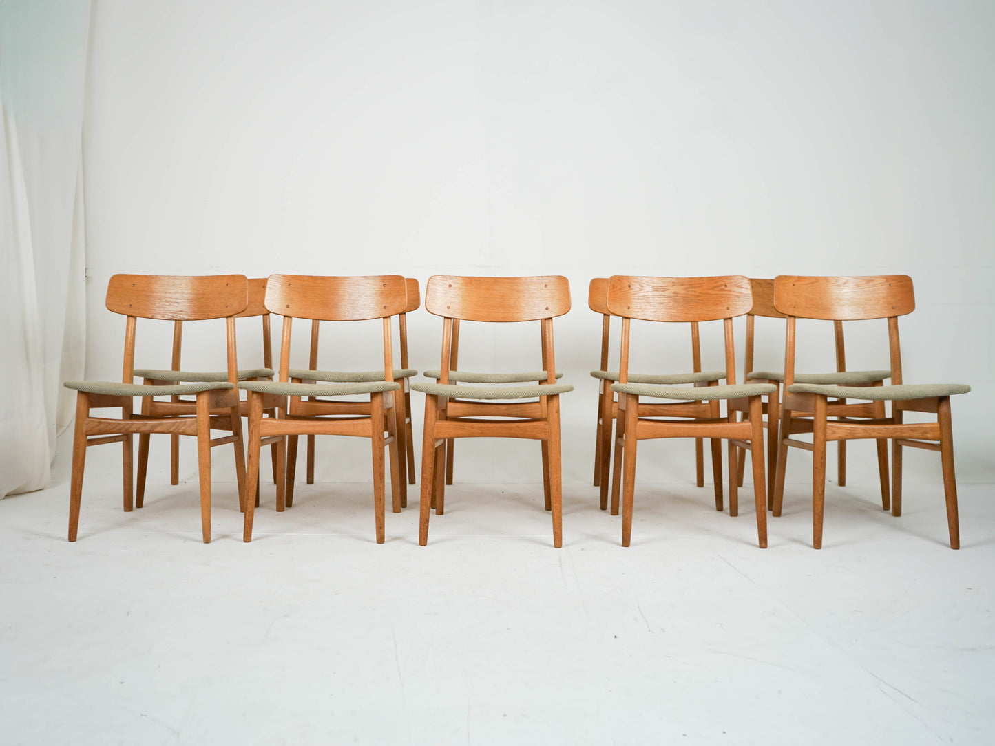 Set von 10 Vintage Stuhl Eiche von Erik Buch, Neubezug Grün