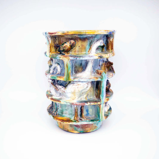 Vintage Vase mit Vogelrelief umlaufend, monumental