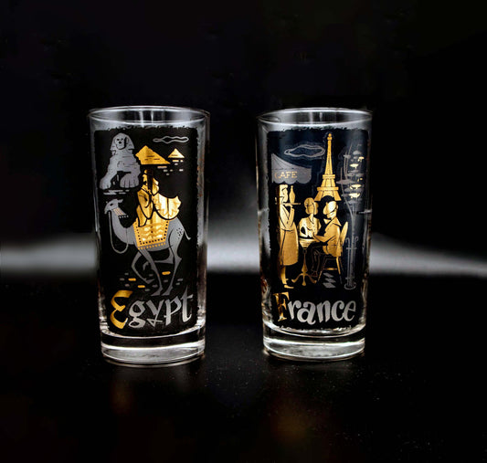 Vintage Longdrinkglas Set von 2 TWA-Motiv