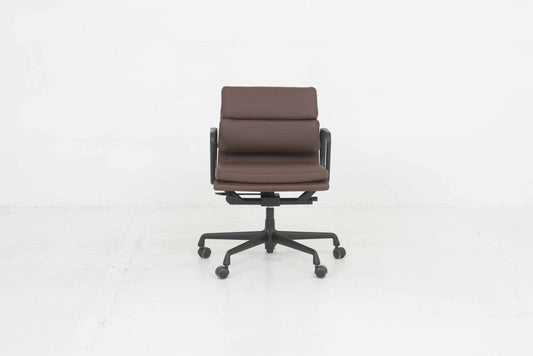Vintage office chair Vitra EA 217 Soft Pad by Eames in brown leather and black frame