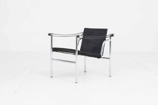 Vintage Sessel Cassina LC1 von Le Corbusier schwarz Fell