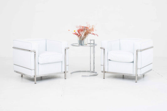 Vintage Sessel Cassina LC2 von Le Corbusier blau-weiss gestreift