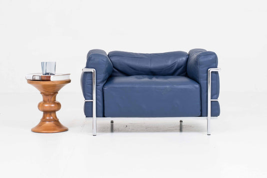 Vintage Sessel LC3 von Le Corbusier für Cassina in blauem Leder