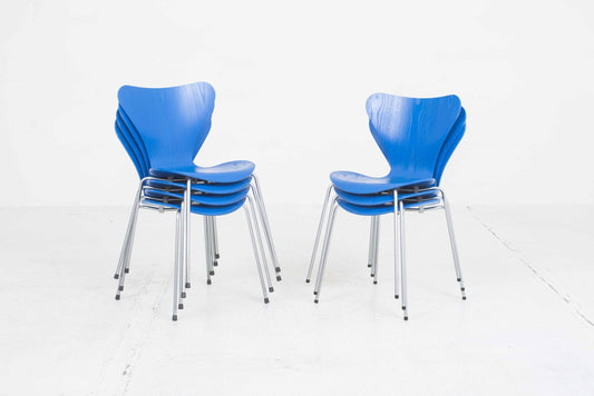 Vintage Stuhl 3107 von Arne Jacobsen für Fritz Hansen Blau