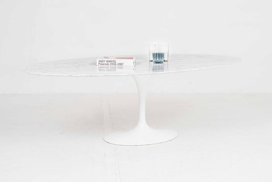 Vintage Tisch 'Tulip' von Eero Saarinen für Knoll International, weisser Marmor, oval