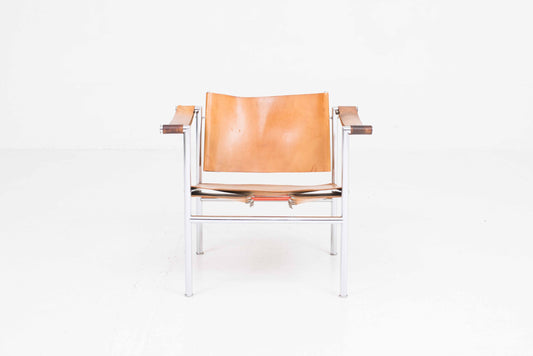 Vintage Sessel Hommage à Corbusier von Fritz Haller für Pfalzberger Cognac/verchromt