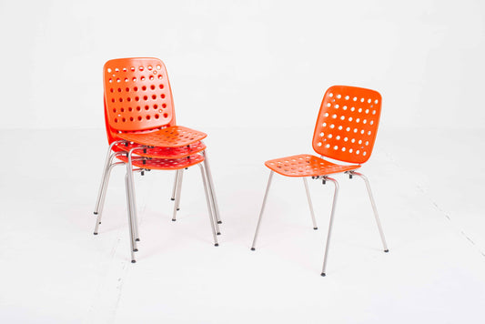 Set von 4 Vintage Gartenstuhl AF/I von Hans Coray für Seledue Neonorange