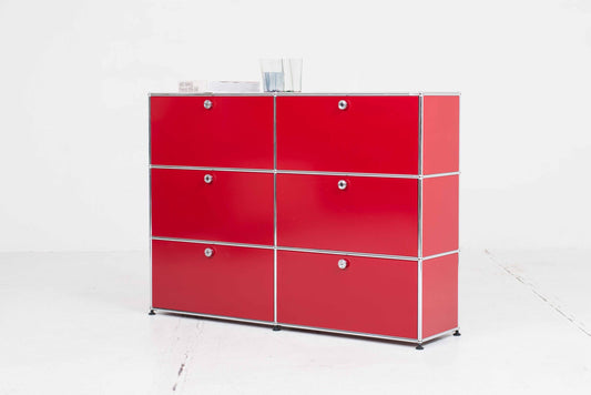 USM Kommode Rubinrot mit Schublade und Klappe