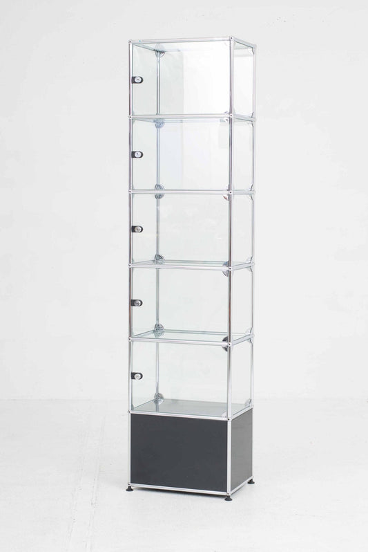 Vintage USM shelf with glass display case anthracite gray