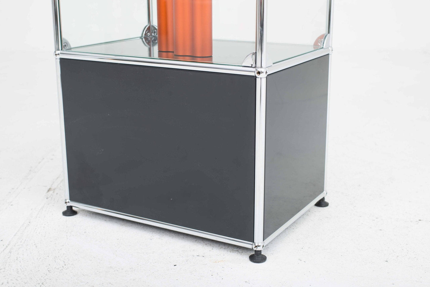 Vintage USM shelf with glass display case anthracite gray
