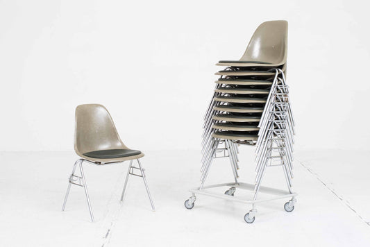 Vintage Fiberglass DSS Side Chair by Charles Eames for Vitra in Khaki
