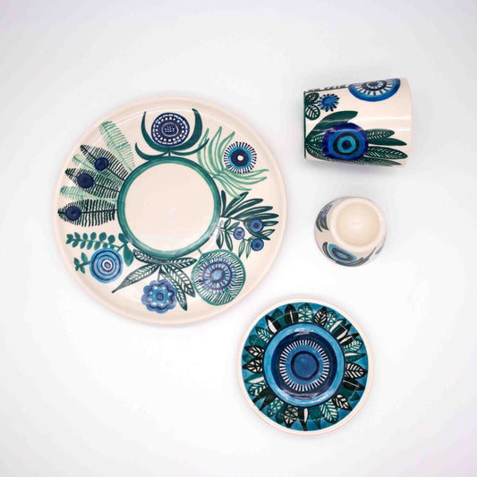 Vintage Frühstücksset Keramik floral Set von 4