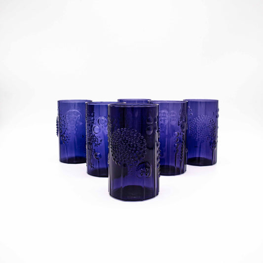 Vintage 6er Set Gläser Flora von Oiva Toikka für Nuutajärvi, hintereinander stehend