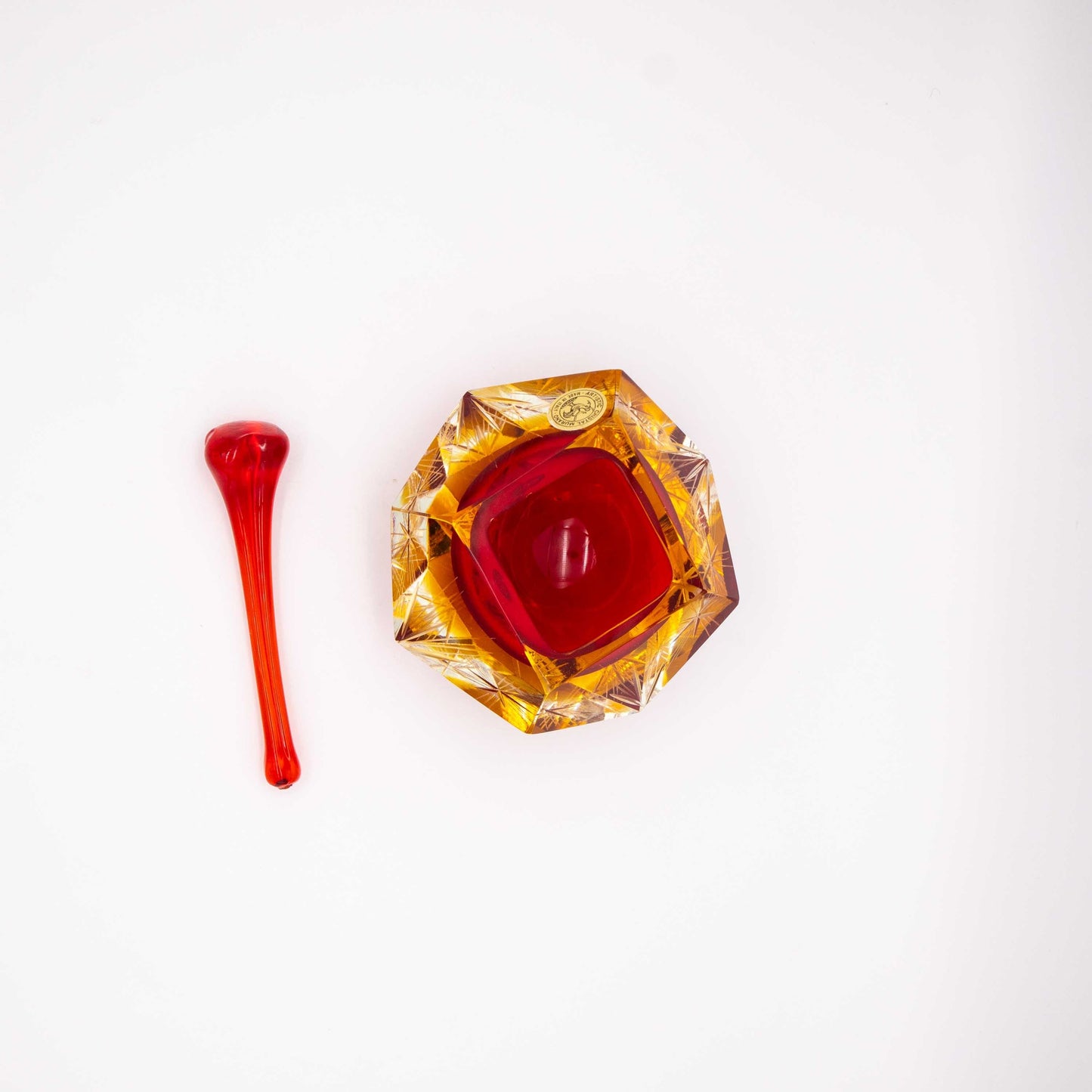 Vintage Aschenbecher Murano Glas Rot Gelb