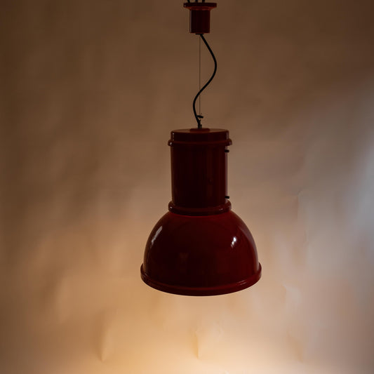 HerbstDrop-Vintage Rote industrial Lampe von Roberto Menghi für Fontana Arte; eingeschaltet