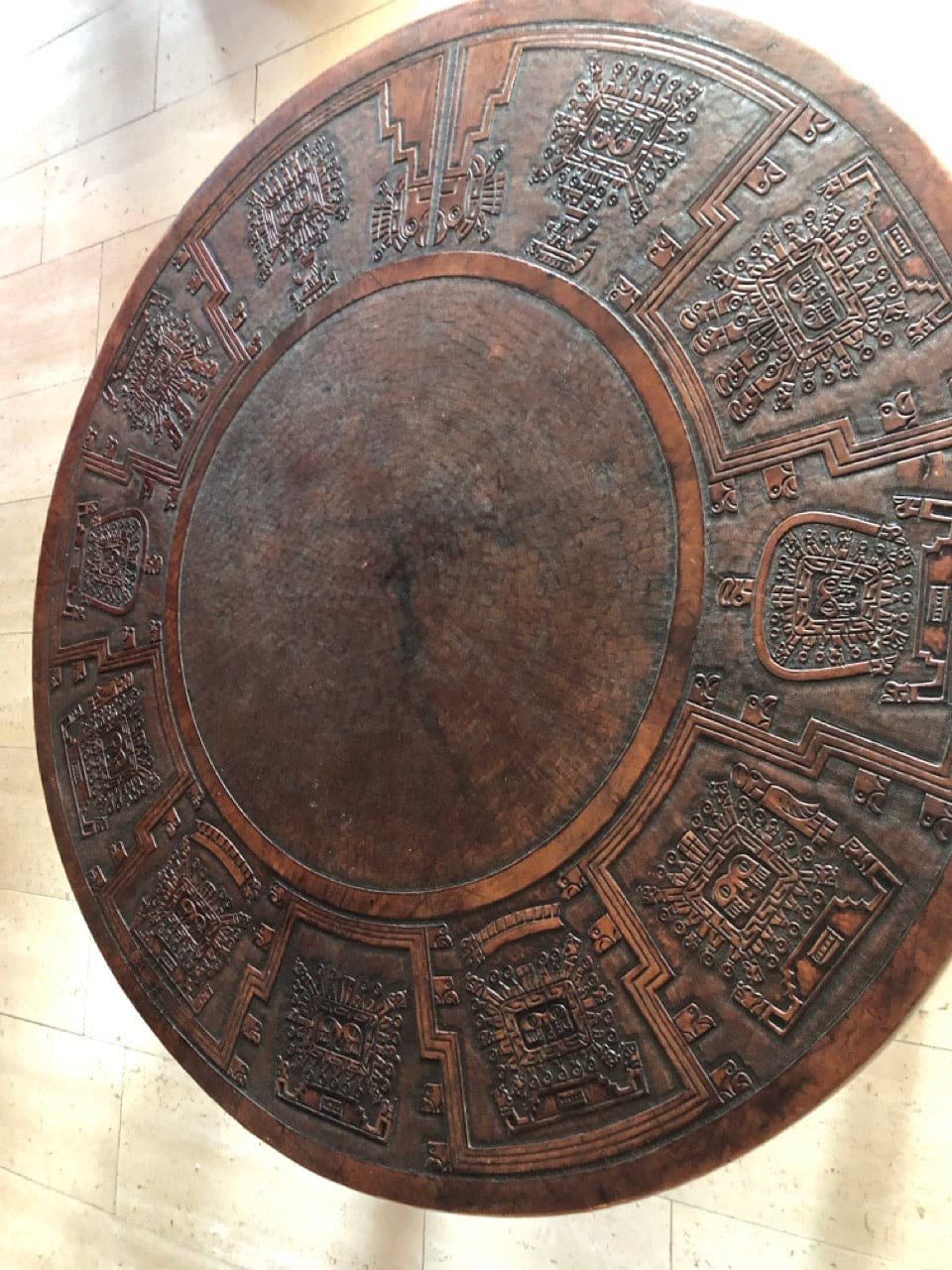 Vintage chair and table set with tooled leather