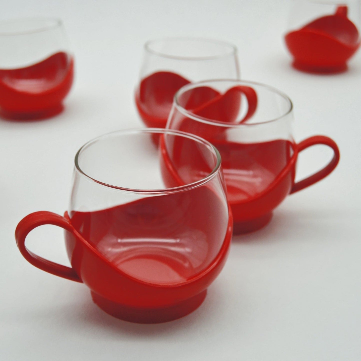 Tasse vintage Melitta en verre/plastique rouge Lot de 6