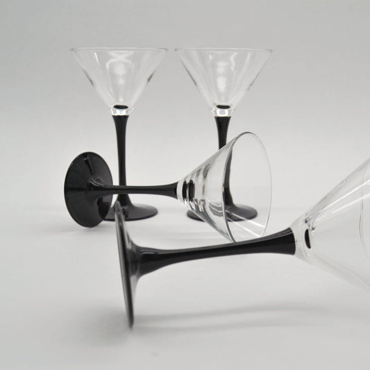 Vintage Cocktailglas mit schwarzem Stil von Luminarc France Set von 3