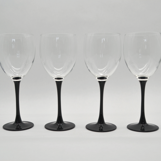 Vintage red wine glass Luminarc France with black style set of 4