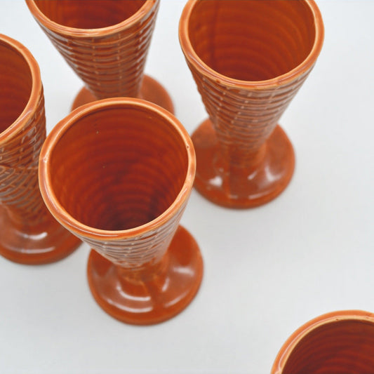 Vintage Stoneware Ice Cream Bowl Light Brown Set of 5