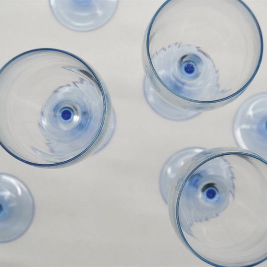 Vintage wine glass with blue stem by Luminarc France Set of 6