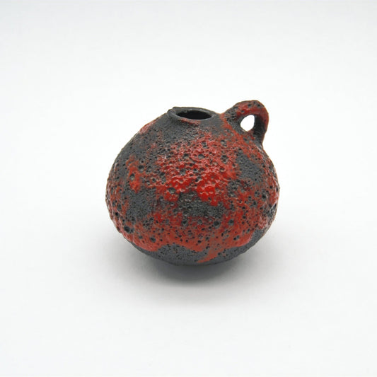 Vintage Vase schwarz/rot mit Henkel Lava-Optik