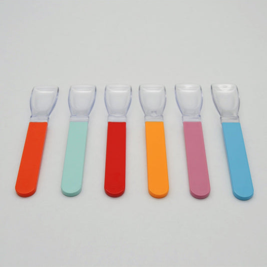 Vintage Eislöffel aus Kunststoff in Orange, Mint, Rot, Gelb, Rosa, Blau Set von 6