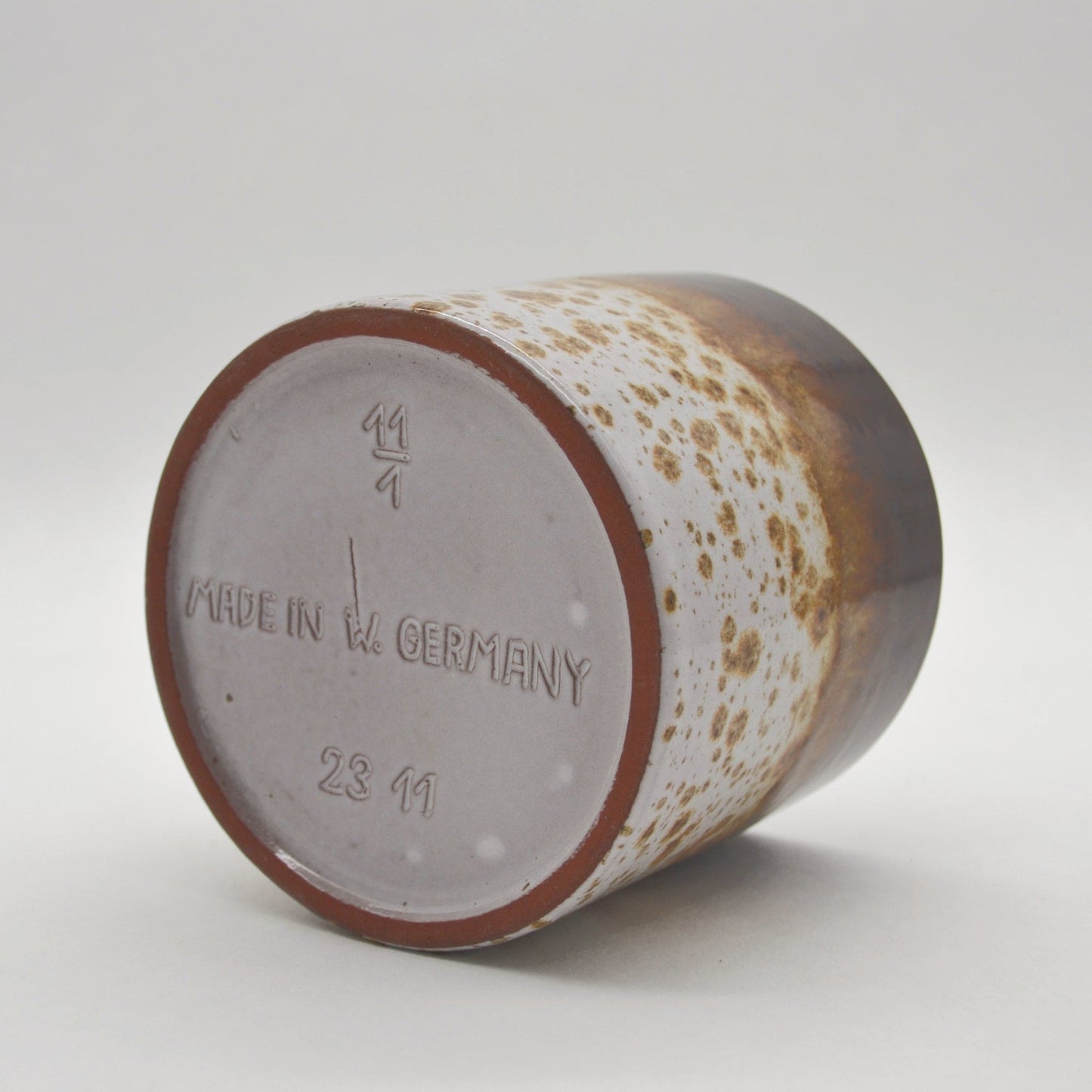 Jardinière vintage en céramique blanche/ocre/marron mouchetée