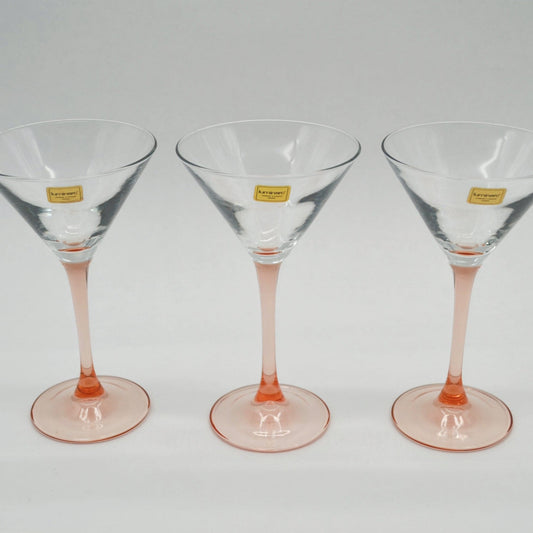 Vintage Cocktailglas rosa Stil von Luminarc France Set von 3