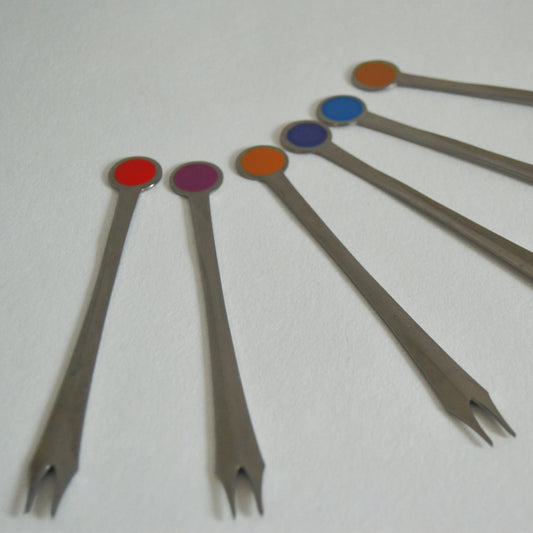 Set von 6 Vintage Cocktailstäbchen aus Edelstahl, Multicolor