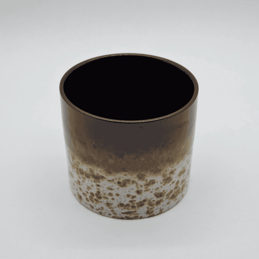 Vintage Übertopf Keramik weiß/ocker/braun gesprenkelt