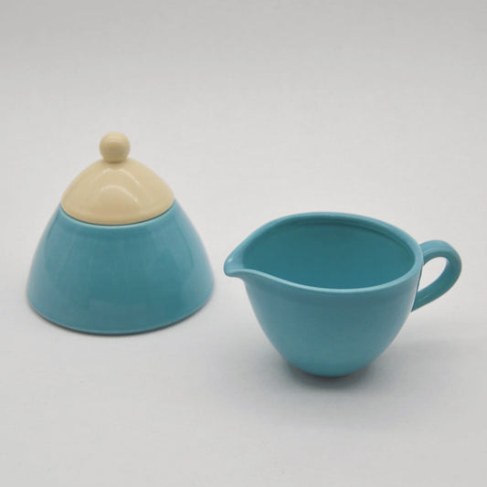 Vintage jug and sugar bowl blue/natural white from Italy