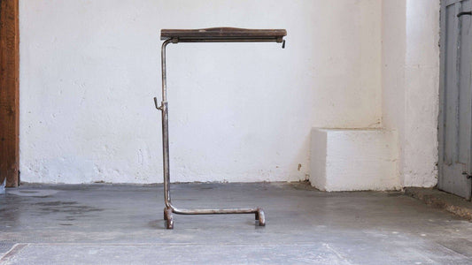 Vintage side table Bauhaus wood steel tube chrome