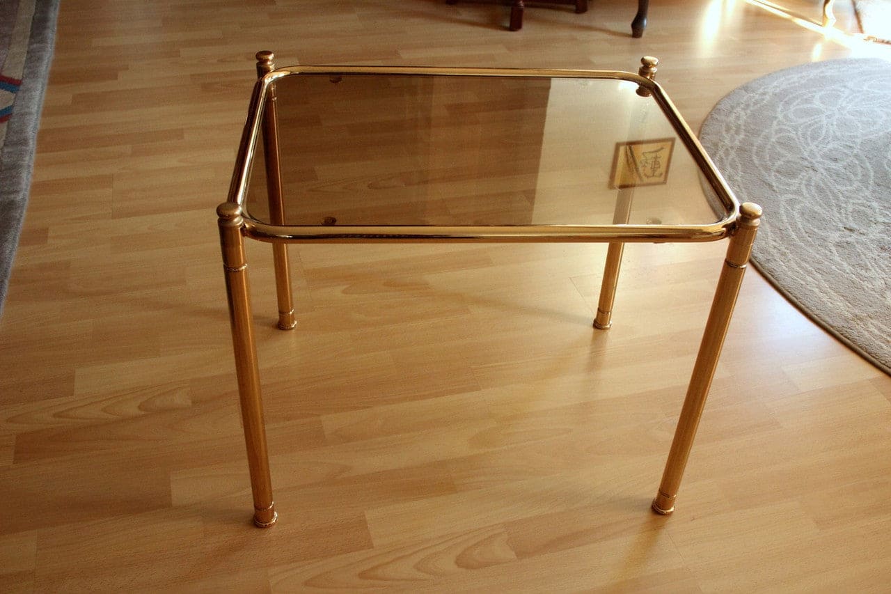 Vintage Beistelltisch Messing mit Rauchglasplatte Space Age