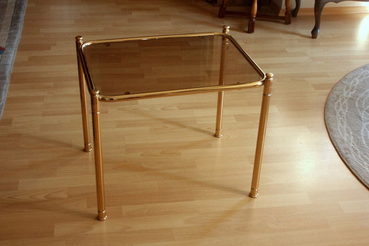 Vintage Beistelltisch Messing mit Rauchglasplatte Space Age