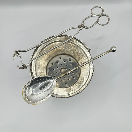Handgefertigt Silber-Set Eiskühler, Silberzange, gelochte Servierkelle