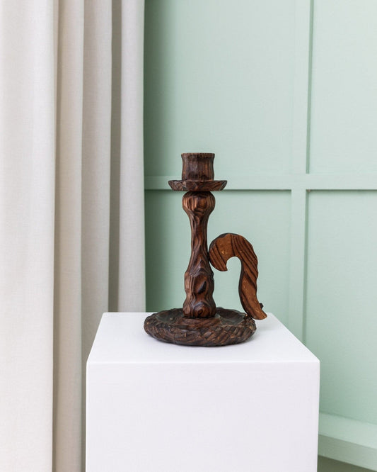 Vintage Kerzenhalter Holz brutalistisch Italien 1940er