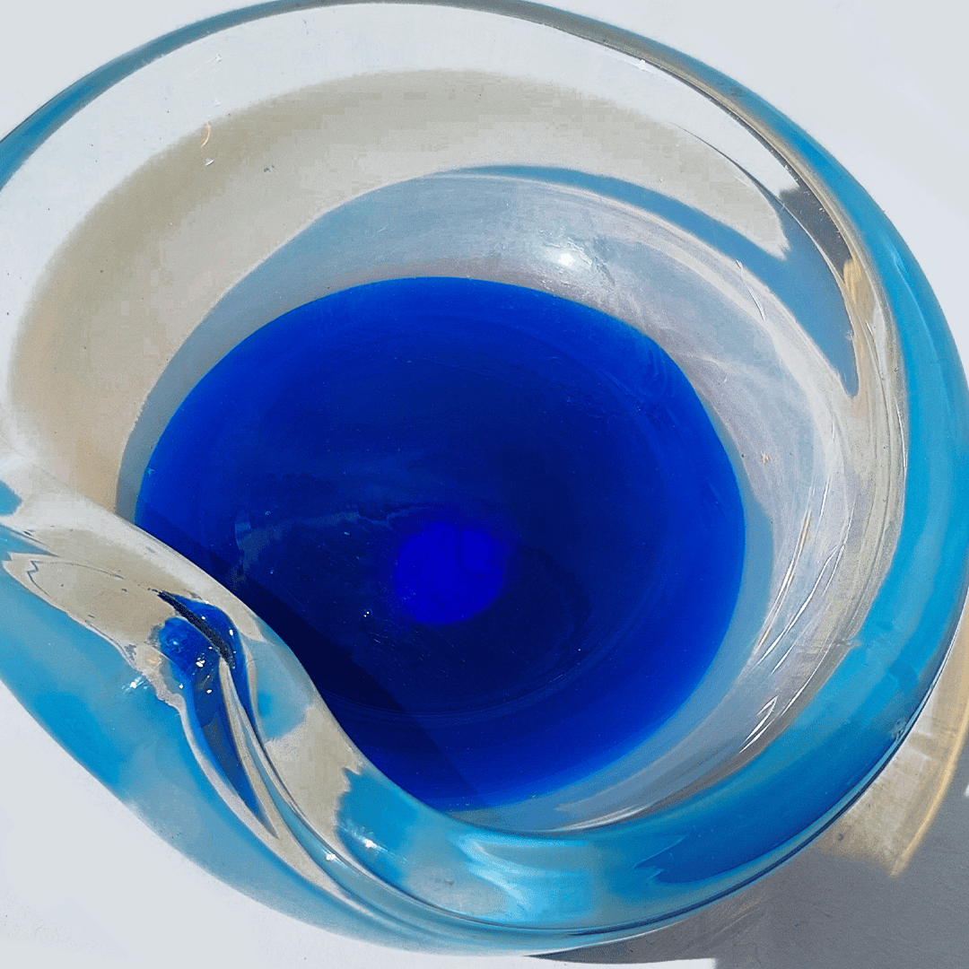 Vintage bowl Murano glass transparent, navy blue, pastel blue