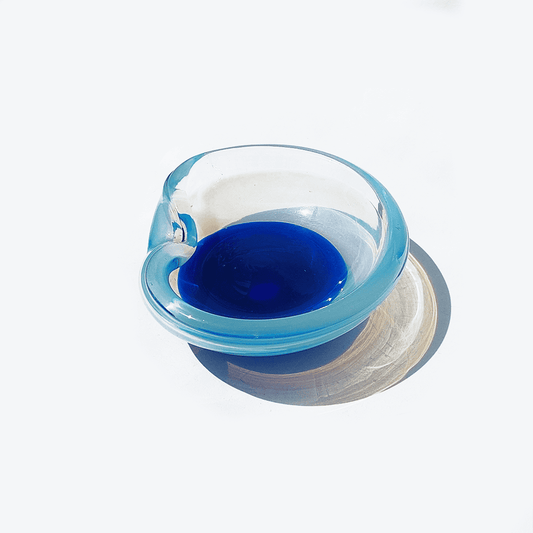 Vintage bowl Murano glass transparent, navy blue, pastel blue