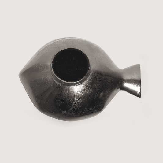 Bol vintage en acier argenté avec motif de poisson découpé