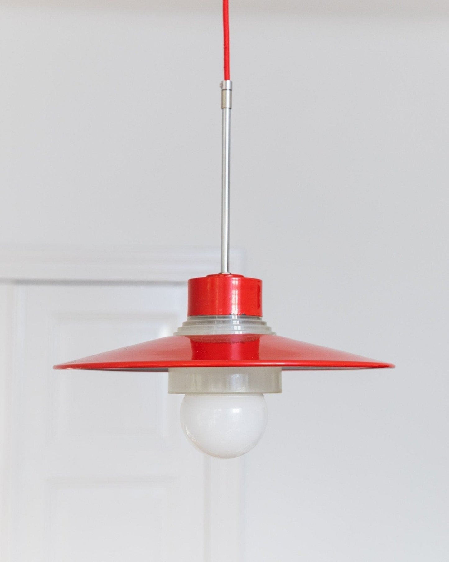 Vintage ceiling light metal and glass red mid-century design 1960s