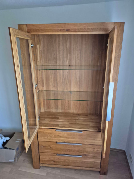 Vitrine Eiche massiv mit Glastüren, 120 x 210 cm